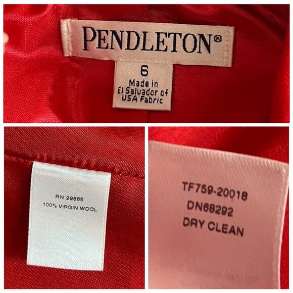 Pendleton Vintage Blazer Wool Peak Lapel Flap Pocket 2 Button Red Women’s Size 6 - Picture 12 of 13